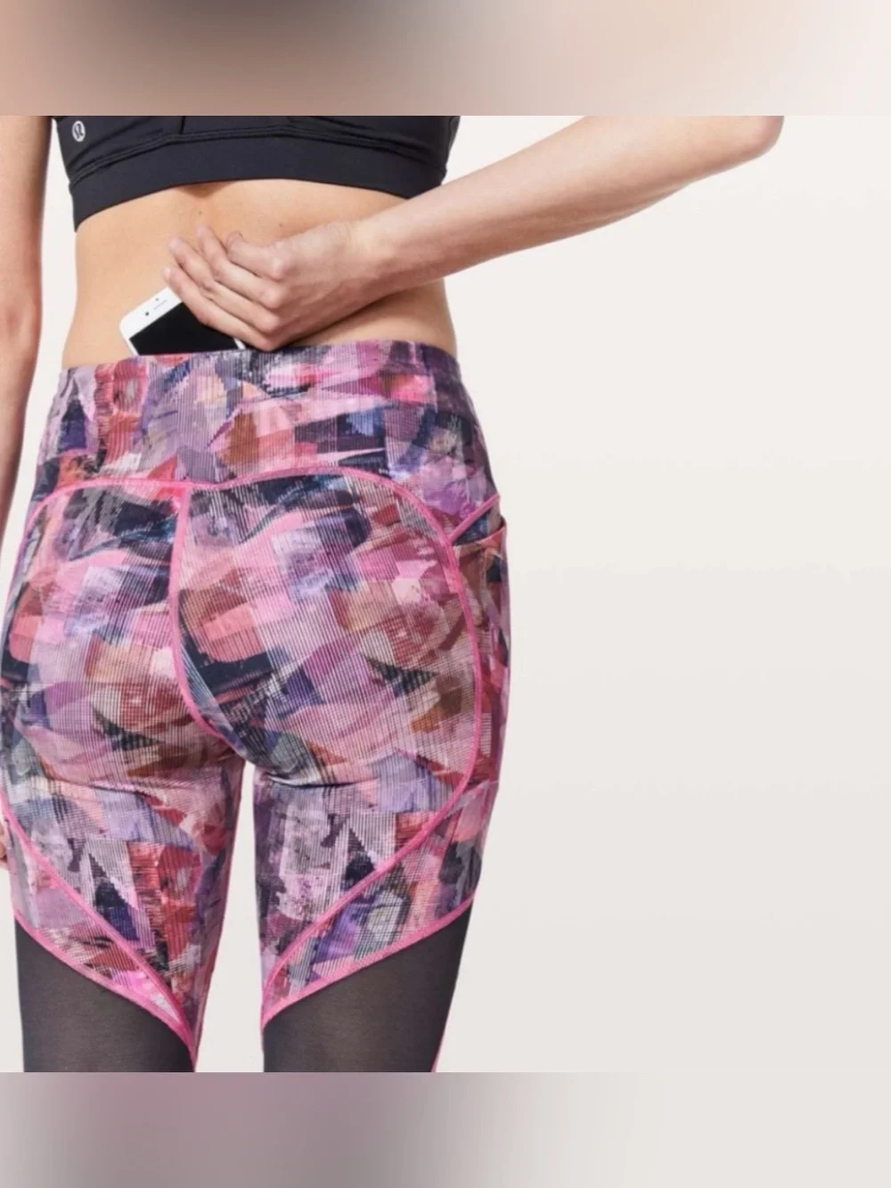 Lululemon On Pace Crop 21” Sun Dazed Multi Pink Black Mesh Leggings Size 8